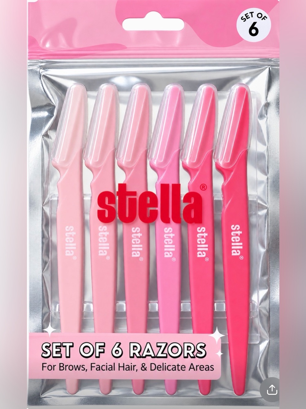 Stella Pink Ombre Facial Razor Set - 6-Pack